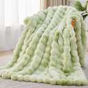Anysay Faux Fur Throw Blanket, 1000GSM Fluffy Soft Bubble Blanket for Couch Bed, Cozy Plush Warm and Thick Blanket, Fuzzy Rabbit Throw for Living Room Bedroom 50''*60'' Green