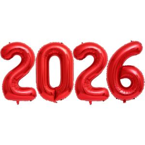 Red 2026 Balloons, 40 Inch 2026 Number Balloon Foil New Year Balloon Numbers for New Years Eve Party Graduation Party Decoration