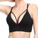 MotoRun Bralettes for Women, Strappy Sports Bra Push up Bralette Sexy Bras Rave Top (Medium, Black-383)