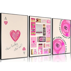 Trendy Vintage Matchbox Canvas Wall Art, Pink Ace, 12x16 In, Pink Canvas, Pack of 2 