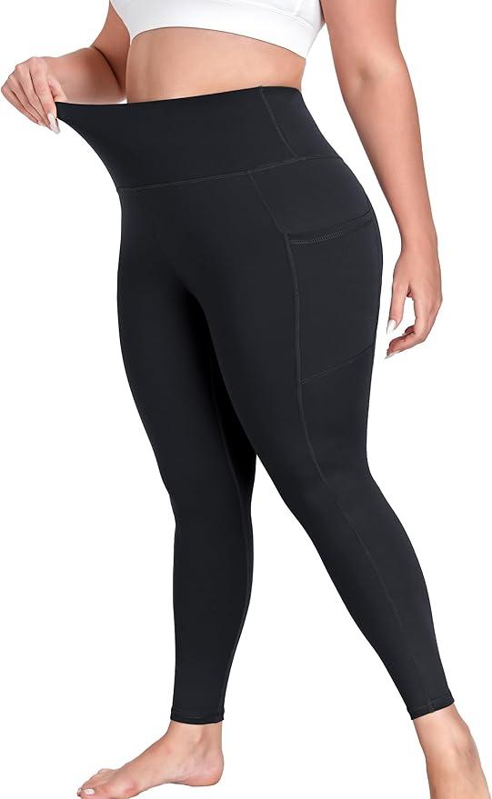 Plus Size Yoga Pants with Pockets, L-6XL Soft Stretch Leggings High Waisted, Tummy Control Thick Workout Leggings
, Size 4XL