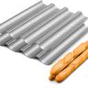 Tiawudi 2 Pack Nonstick Perforated Baguette Pan 15" x 13" for French Bread Baking 4 Wave Loaves Loaf Bake Mold Oven Toaster Pan (Silver)