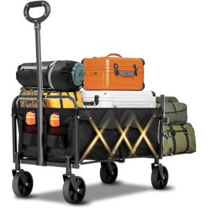 350LBS Heavy Duty Collapsible Wagon with Extended Tailgate - 120L Foldable Utility Cart, All-Terrain Wheels Portable Beach Wagon for Camping, Grocery Shopping, Picnic & Outdoor Travel