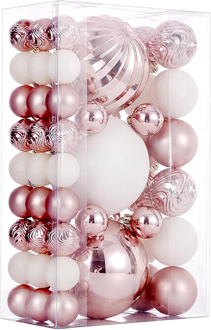Christmas Ball Ornaments for Xmas Decorations,50 pcs Christmas Extra Large Tree Shatterproof Ornaments-Rose Gold, 35 Small Balls (1.57", 40mm), 12 Medium balls (2.36", 60mm), and 3 Large balls (4.7", 120mm) (Combo of 5 Style in 3 Sizes)
