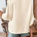 SOLY HUX Women's Summer Blouse Textured Bishop Half Sleeve Crewneck Dressy Casual Tops (Beige, L)