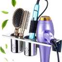 Hair Tool Organizer, Blow Dryer Holder Wall Mounted, Hot Tools Holder Storage for Brush, Hair Dryer, Straighteners, Curling Iron Holder Stainless Steel, Hair Styling Tools Organizer with 2 Cups