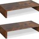 TEAMIX 2 Pack Monitor Stand Riser-20 inch, Wooden Tabletop Shelf for TV/PC/Laptop/Printer, Rustic Brown Monitor Riser with Storage, Computer Stand Ergonomic Design