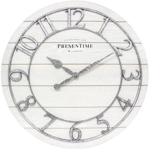 Presentime & Co Classic Farmhouse Shiplap Clock, 19.5 inch, Galvanized Finish Arabic Numerals with White Shiplap Style. Large Farmhouse Decor for Living Room, Entryway, Home Office. Wall Dcor