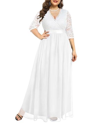 Plus Size Wedding Dress Bride Women White Wrap Maxi Lace Chiffon Long Bridal Shower Reception Prom Photoshoot Gowns 24W