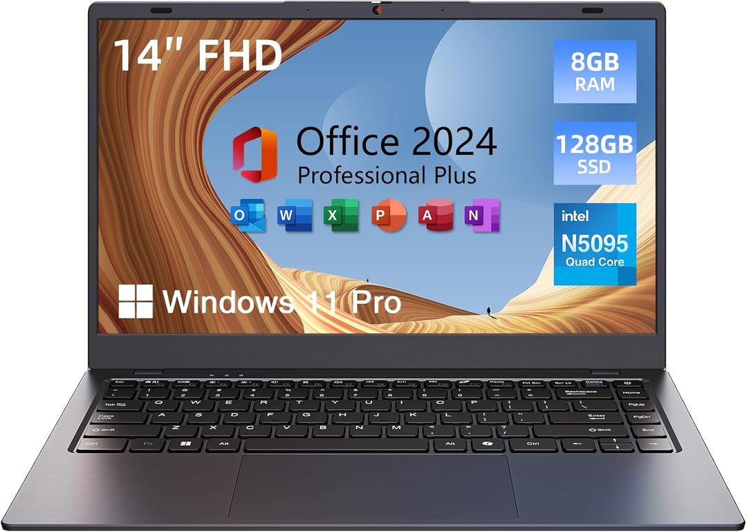 14 inch Laptop Computer, 8GB DDR4 RAM 128GB SSD, 4-Core Processor (Up to 2.9GHz), Thin & Portable Notebook PC, WiFi, BT4.2, MS Office 2024