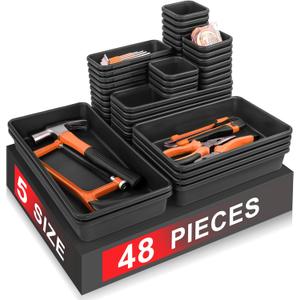 Takytao 48Pcs 5 SizeTool Box Organizer, Drawer Tool Organizer Tray Divider Set, Garage Tool and Accessories Storage, Toolbox Organization Storage for Rolling Tool Chest
