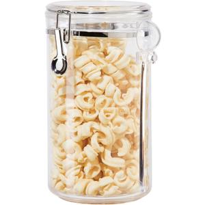 Oggi Clear Canister Airtight 72oz - Clamp Lid & Spoon - Airtight Food Storage Container, for Kitchen & Pantry Storage of Bulk, Dry Foods, Pasta, Flour, Sugar, Coffee, Rice, Tea, Spices & Herbs (72 Fluid Ounces)