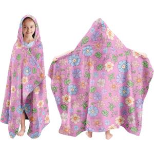 Girls Hooded Bath Towel, Toddler Bath Towel 30"X50", Cute Flower Poncho Towels for Girls Boys, Absorbent Bath Towels Perfect for Kids Pool Bath Beach Swim