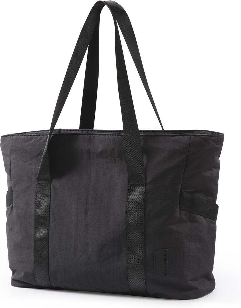 BAGSMART Tote Bag for Women with Zipper, Gym Tote with Compartments, Work Tote Nurse Dance Yoga Bag for Sport, Travel (Large, A-black-l-fits 15.6" Laptop)