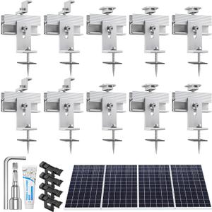 Solar Panel Mounting Brackets Kit 10Pcs Solar Roof Mount Kit for 1-4 Pieces, Thickness 1.57-1.6 Solar Panels(100-400W), Aluminum Alloy Mount for Flat Pitched Roof Rack Mounting Brackets