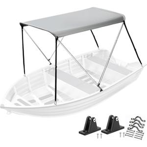 2026 Upgraded 2 Bow Bimini Top for Boat with Storage Boot & Mounting Hardware, 600D UV Protection Waterproof Cover, 1 Aluminum Frame Boat Canopy 63" L x 47"-55" W x 43" H for Jon Boat, Fishing Boat