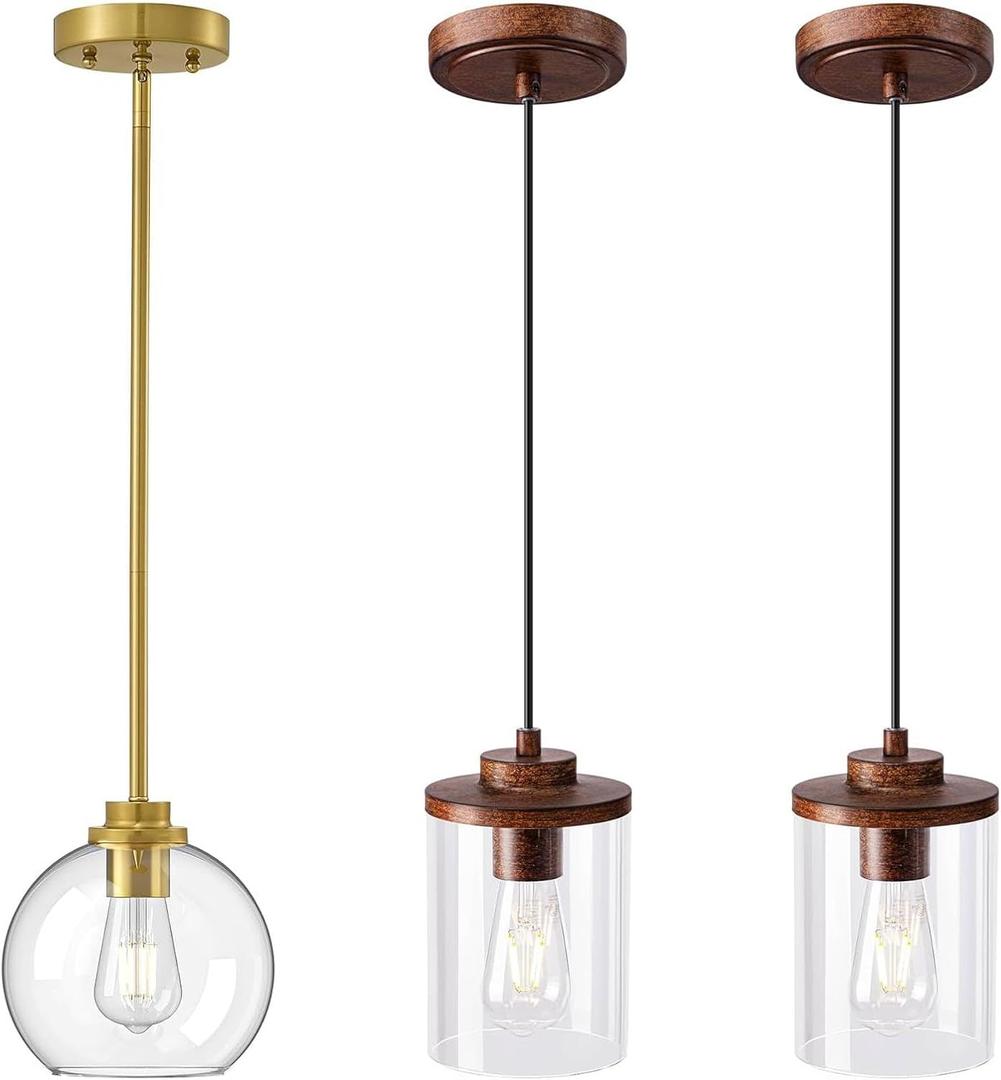 EDISHINE Modern Pendant Lights Kitchen Island, Clear Glass Shade, Gold and Farmhouse Adjustable Hanging Light for Dining, Sink, Bathroom, Hallway,