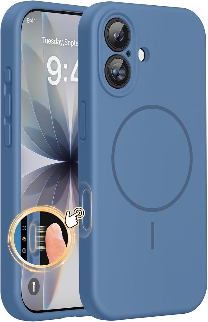 Miracase Magnetic for iPhone 17 Case, Compatible with MagSafe, Integrated Silicone Camera Control Cover, 3.0mm Thicken Shockproof Drop Protection Phone Case for 17, Glass Blue