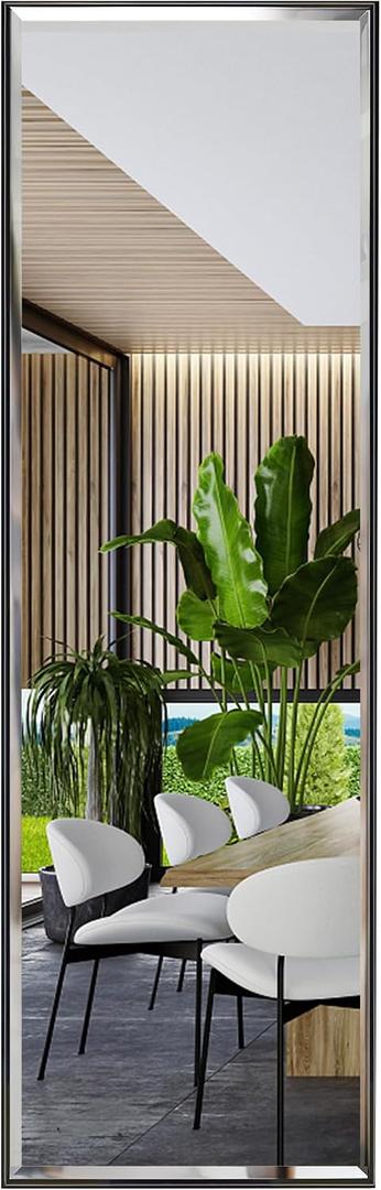 PETAFLOP 14x48 Inch Full Length Mirror Wall Mounted, Large Body Door Mirror with Rectangular Framed for Bedroom Bathroom Living Room Decor, Black