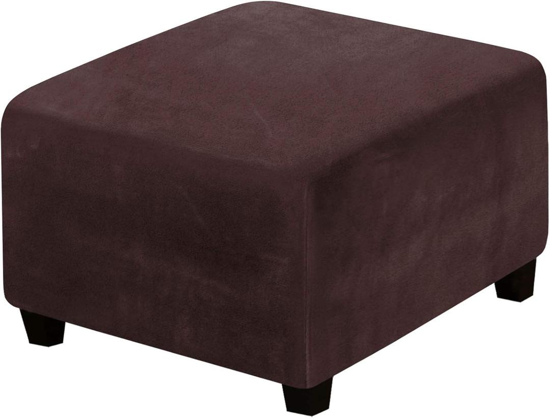 H.VERSAILTEX Square Ottoman Covers Ottoman Slipcover Square Footstool Protector Covers Storage Stool Ottoman Covers Stretch with Elastic Bottom, Feature Real Velvet Plush Fabric, Brown