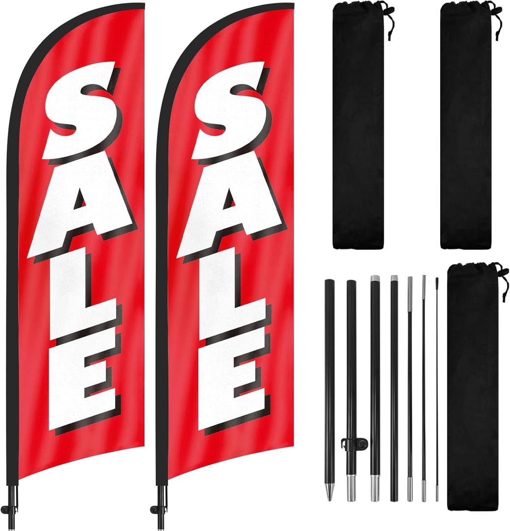 Sale Feather Flags, 8Ft Swooper Feather Flag for Sale Business 2Pack (Red)