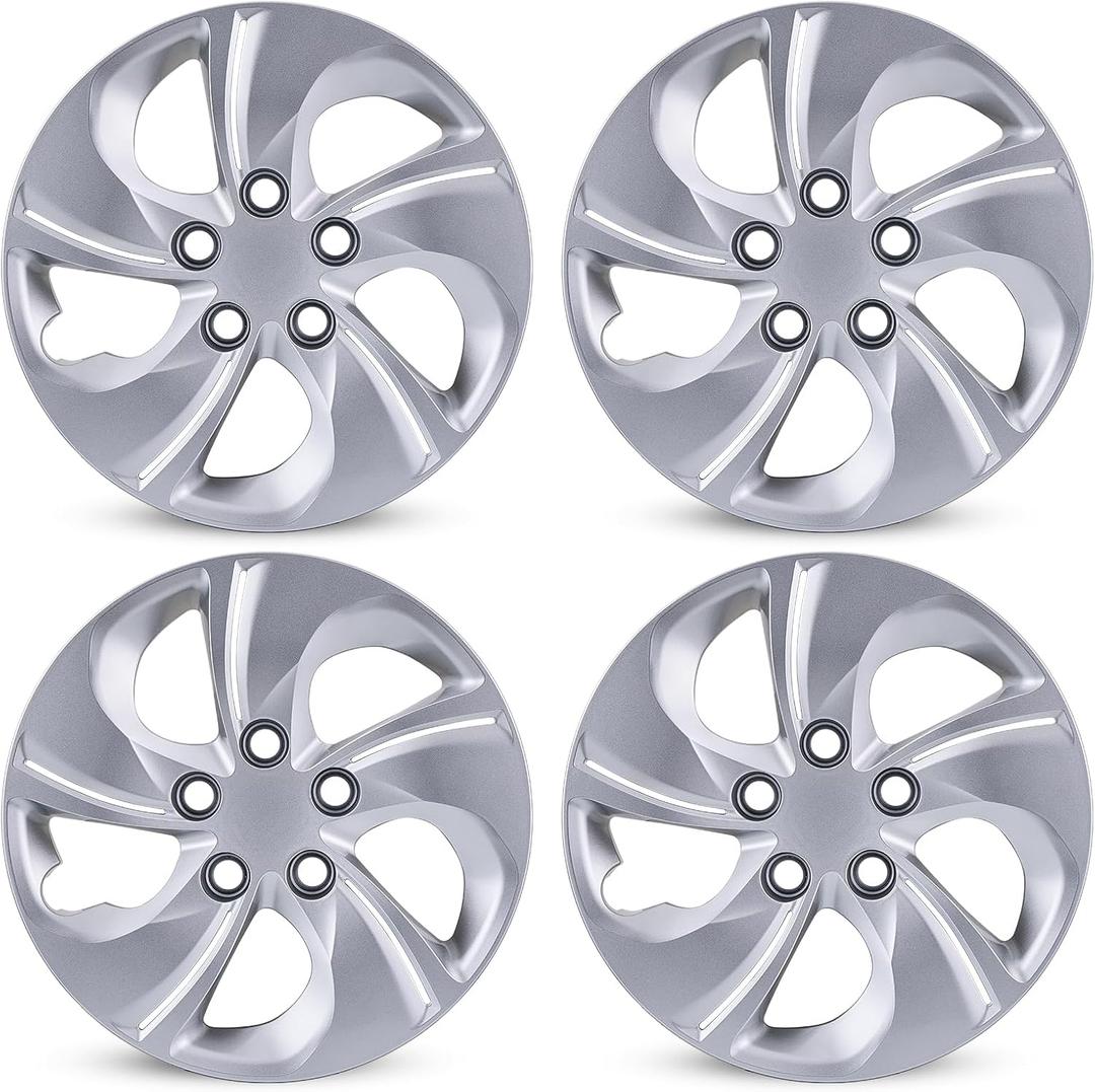 15'' Hubcaps Wheel Covers for 2013-2015 Honda Civic Sedan & 2013 Honda Civic Coupe, ABS+PC Plastic Bolt-on Hubcap Replacement Set of 4, 15 inch Silver OEM# 44733-TR3-A00