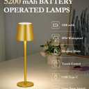 2Pack Cordless Table Lamp, 5200mAh IP54 Waterproof Rechargeable Battery Desk Lamp, 3 Color Stepless Dimmable Touch Lamp, Battery Operated Lamp for Kitchen/Bedside/Outdoor/Restaurant (Gold)