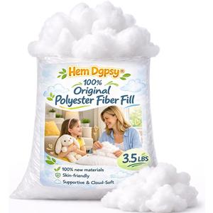 Hem Dgpsy Polyfill Stuffing Fiber Fill 56oz/3.5lbs, Safe Pillow Stuffing for Couch, Stuffed Animals, Cushion, Crochet Toys, Cloud Decor, Crafts, White & Clean Polyester Filling, Oeko-TEX Certified