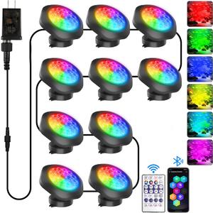 T-SUN Submersible RGB LED Pond Lights IP68 Waterproof Fountain Lights with Smart App & Remote, 16 Million Colors Underwater Lighting for Koi Ponds/Garden Water Features Aquarium (10-Pack)