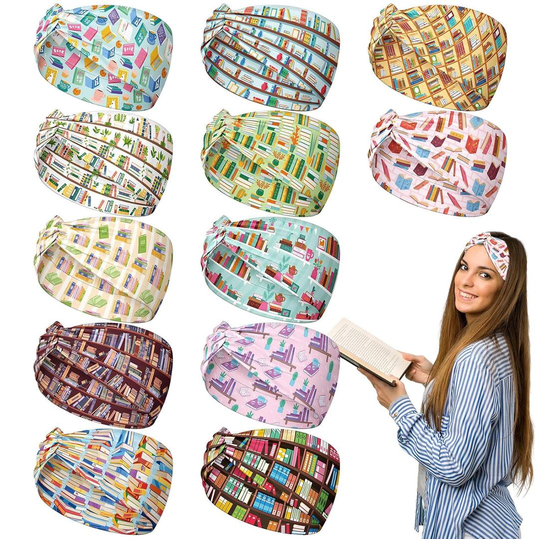 12 Pcs Book Lover Socks for Women Funny Book Print Headbands Reading Bookish Club Gifts for Christmas Librarian Students Teachers Gifts