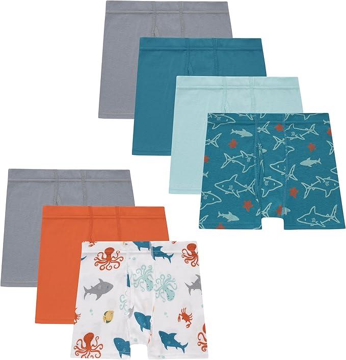 Hanes Boys' Organic Cotton, Pure Comfort Boxer Brief Underwear for Toddlers, Multipacks (4-5T, Blue, White, Green, Beige), Pack Of 7