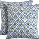Ridhi Light Steel Blue Block Print Cotton Throw Pillow Covers for Decorative Couch Pillows for Living Room, Chic Boho Cute Outdoor Valentine Pillows Covers Gifts 18x18 Inches