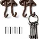 Frienda Set of 2 Mushroom Wall Hook Antique Decorative Coat Hook Heavy Duty Wall Hanger Mushroom Rack Hanger with 2 Hooks and Screws for Hanging Clothes, Coats, Towels, Keys and Hats (Antique Black) (Dark Brown)