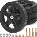 10 Inch Lawn Mower Wheels Kits Universal 10" Push Mower Wheels with 1/2" Bearing, Bolts & Nuts, Plastic Replacement Tires for Most Standard Garden Tiller, Pressure Washer, Handtruck, 4 Pack