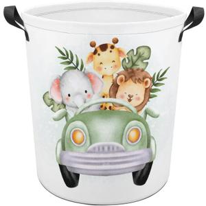 Cartoon Baby Laundry Basket Boys Room Decor Elephant Giraffe Hampers Boys Hamper Clothes Toy Storage Bin Jungle Decor (Animal)