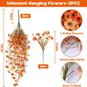 4Pcs Artificial Fall Flowers for Outdoors, UV Resistant Faux Mums Plants, Silk Fake Hanging Flowers for Autumn Porch Planter Patio Yard Garden Decor (Orange Yellow)