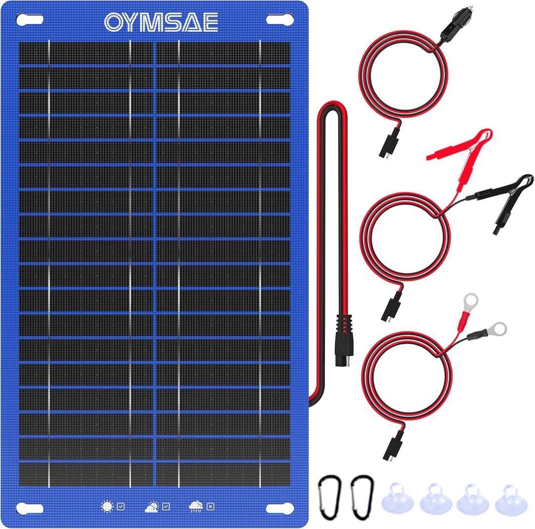 OYMSAE 12W Solar Car Battery Charger Portable 12V Trickle Battery Charger & Maintainer Waterproof Solar Panel for Car Boat Automotive RV
