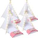 Windyun 4 Pack Kids Teepee Tent for Slumber Party with Mattress and Lights, Sleepover Tents for Girls Boys Indoor Outdoor Cotton Teepee with Airbed Tray Blanket Birthday Party Supplies(White), 1.6 meters x 1.6 meters x 1.6 meters