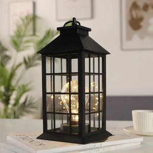 JHY DESIGN Waterproof Decorative Hanging Lantern 12''High Plastic Lantern Holder Battery Powered with LED Bulb and 6H Timer Lights for Balcony Garden Hallway Entryway Indoor Outdoor（Square Stripe）Pack of 2 
