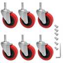 MySit 6 Pack Creeper Wheels 2.5 Inch Heavy Duty Swivel Caster Wheel Creeper Service Cart Stool Post Mount, M10 (Around 3/8") x 1" Metric Threaded Stem Casters Wheels Replacement