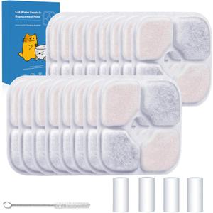 16-Pack Cat Water Fountain Filter Compatible With Catit Pixi Water Fountain Filter Replacement Triple Action Water Filter, 4 Pump Tubes 1 Hard Brush