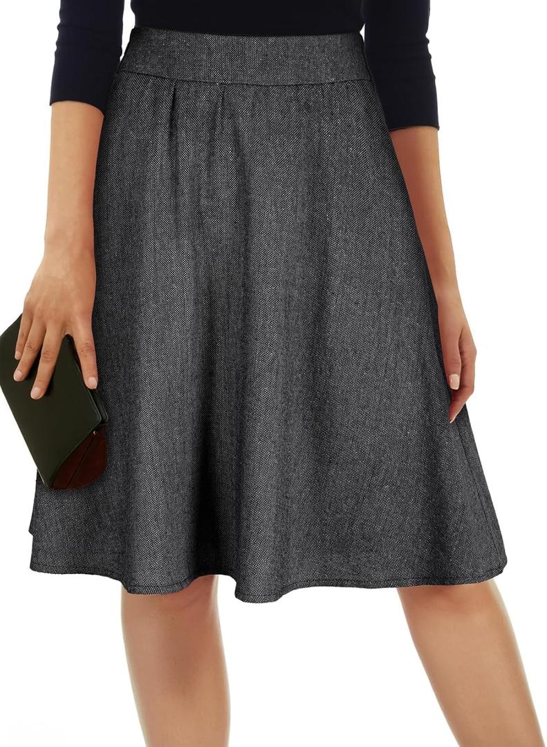 Happy Sailed Womens Winter Fall Tweed High Waisted Flared Mini Skater Skirt A Line Pleated Midi Skirts, Large