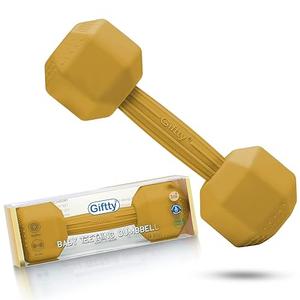 Giftty Baby Dumbbell Toy - Silicone Infant Rattle Teething Toy Teether Toddler Sensory Toy Durable Safe Exercises Workout Weight - Great Gift for Girls and Boys (1pcs - Sandy Brown)