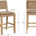 Nathan James Cohen Mid-Century Modern Leather Bar Stool, Counter Height Chair in Solid Wood Frame with Footrest and Woven Leather Back for Kitchen, Natural Brown,  Light Brown, Counter Height - Set of 2