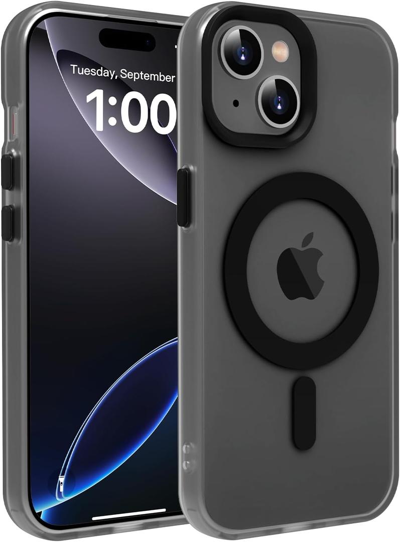Magnetic for iPhone 15 Case, Compatible with MagSafe, Military Grade Drop Protection, Slim Matte Translucent Shockproof Anti-Fingerprint Phone Cover, Matte Black