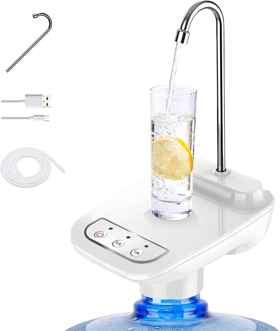 Drinking Water Dispenser Pump, 5 Gallon Automatic Electric Drinking Water Bottle Pump USB Rechargeable Portable Water Pump with Switch Control for 1-5 Gallon Water Jugs (White)