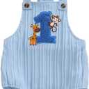 Thorn Tree Baby Girl Boy 1st Birthday Clothes One Year Old Bubble Bodysuit Backless Rib Romper Cake Smash Outfits (6-12 Months, Monkey Blue)