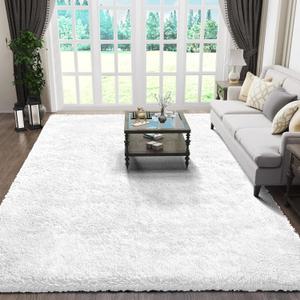 Ophanie 6x9 White Rugs for Living Room, Large Fluffy Shag Fuzzy Plush Soft Living Room Area Rugs, Floor Shaggy Carpets for Bedroom, Carpet for Kids Boys Girls Dorm Nursery Home Decor Aesthetic (6' x 9', 3- White)