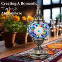 Marrakech Turkish Table Lamp with Bronze BaseHandmade Blue Moroccan Tiffany Style Mosaic Glass Night Stand Light Fixture Including LED Bulb for Living Room Bedroom Decor (Blue)
