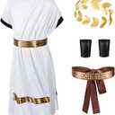 Kids Toga Costume Roman Robe Greek God Outfit Halloween Cosplay Costume Accessories Set, 7-8 years